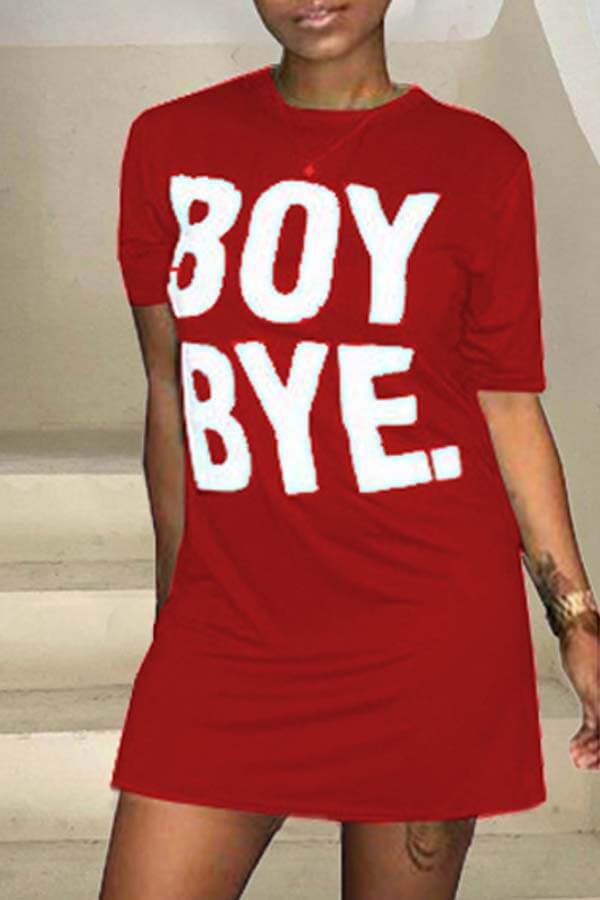 

Lovely Leisure Letter Print Red Mini T-shirt Dress