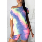 Lovely Casual Tie-dye Multicolor Two-piece Shorts 