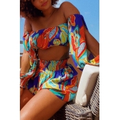 Lovely Bohemian Dew Shoulder Print Multicolor Two-