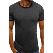 Lovely Casual O Neck Patchwork Dark Grey T-shirt