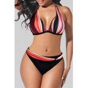 Lovely Rainbow Striped Pink Two-piece Swimsuit