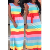 Lovely Casual Striped Printed Multicolor Floor Len