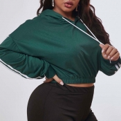 Lovely Casual Patchwork Green Plus Size Hoodie