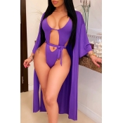 Lovely Cut-Out Purple One-piece Swimsuit(With Cove