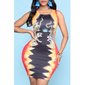 Lovely Casual O Neck Print Croci Mini Dress