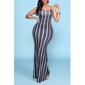 Lovely Casual Striped Black Maxi Dress