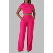 Lovely Leisure Basic Rose Red Plus Size Two-piece 