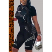 Lovely Casual Print Black Plus Size Two-piece Shor