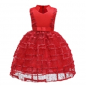 Lovely Trendy Lace Patchwork Red Girl Knee Length 
