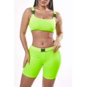 Lovely Sportswear Basic Green Two-piece Shorts Set