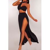 Lovely One Shoulder Black Two-piece Swimsuit