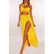 Lovely One Shoulder Yellow Two-piece Swimsuit