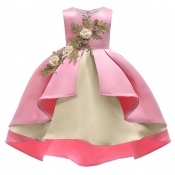 Lovely Trendy Patchwork Pink Girl Knee Length Dres
