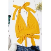 Lovely Sexy Lace-up Yellow Camisole