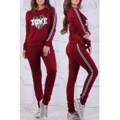 Lovely Sportswear Patchwork Wine Red Loungewear