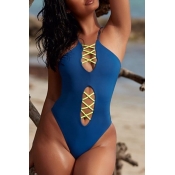 Lovely Cut-Out Blue One-piece Swimsuit