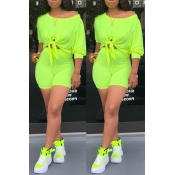 Lovely Leisure Basic Green Two-piece Shorts Set
