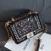 Lovely Trendy Chain Strap Black Crossbody Bag