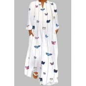 Lovely Casual Butterfly Print White Maxi Plus Size