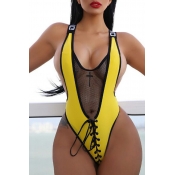 Lovely Bandage Design Yellow One-piece Swimsuit