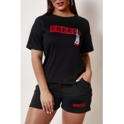 Lovely Sportswear Letter Print Black Two-piece Sho