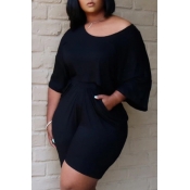 Lovely Leisure Fold Design Black Plus Size Two-pie
