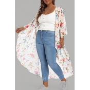 Lovely Floral Print White Plus Size Cover-up