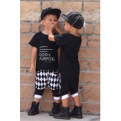 Lovely Trendy Letter Print Black Boy Two-piece Sho