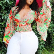 Lovely Sweet Print Red Blouse