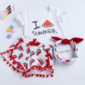 Lovely Sweet Print Red Girl Two-piece Shorts Set