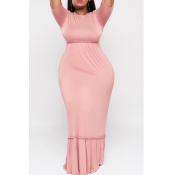 Lovely Trendy Patchwork Pink Maxi Plus Size Dress