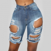 Lovely Casual Hollow-out Blue Shorts