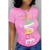Lovely Casual Letter Print Pink T-shirt