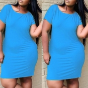 Lovely Casual Basic Blue Knee Length Dress