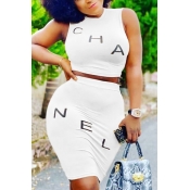 Lovely Casual Letter White Two-piece Skirt Set