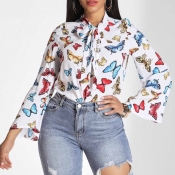 Lovely Trendy Butterfly Print White Blouse