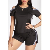 Lovely Casual Hollow-out Black Two-piece Shorts Se