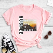 Lovely Leisure O Neck Letter Print Pink T-shirt
