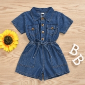 Lovely Trendy Buttons Design Blue Girl One-piece R