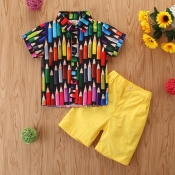 Lovely Stylish Print Black Boy Two-piece Shorts Se