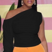 Lovely Trendy One Shoulder Black Blouse