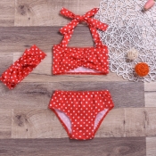 Lovely Dot Print Red Girl Two-piece Swimsuit