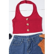 Lovely Casual Buttons Design Red Camisole