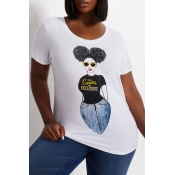 Lovely Casual Print White Plus Size T-shirt