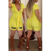 Lovely Casual Letter Yellow One-piece Romper