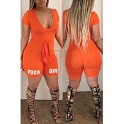 Lovely Casual Letter Orange One-piece Romper
