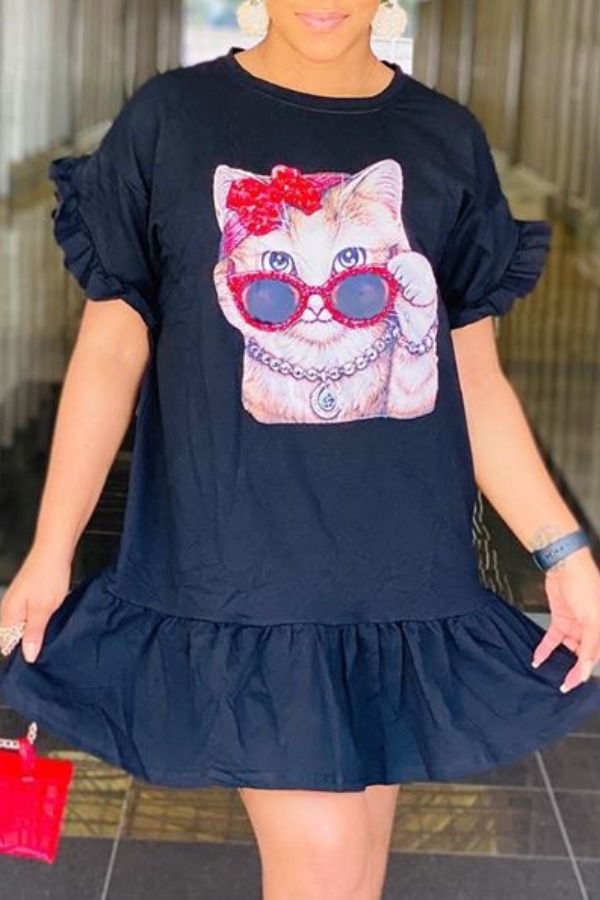 

Lovely Casual Print Black Knee Length Dress