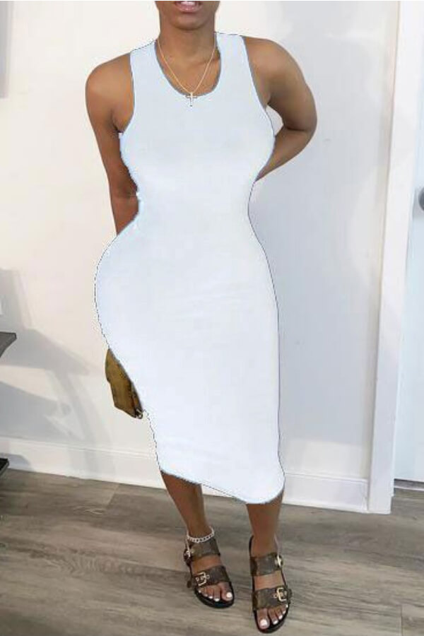 Lovely Leisure Hollow-out White Mid Calf Dress