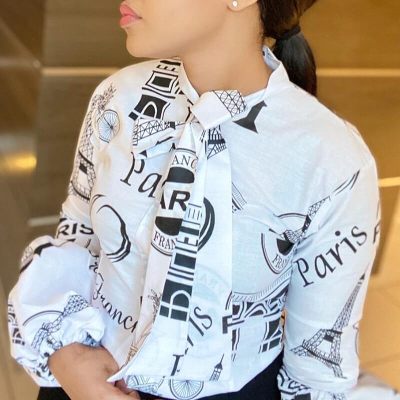 

Lovely Stylish Letter Print White Blouse