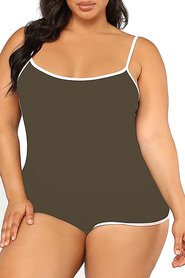 

Lovely Leisure Patchwork Army Green Plus Size One-piece Romper